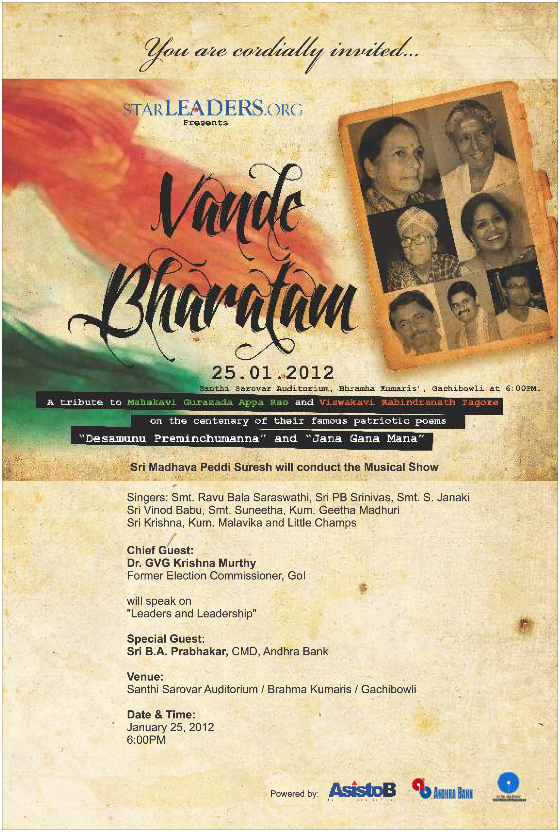 starleaders.org musical tributes, musical tributes to poets, musical tributes gurazada tagore, shanti sarovar auditorium gachibowli, shanti sarovar auditorium 25-1-12, musical tributes hyderabad 25-1-12